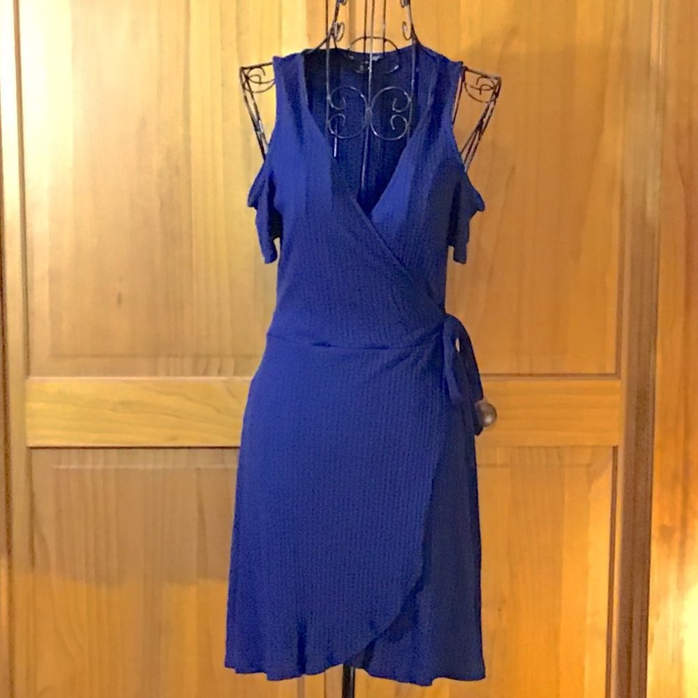 Royal Blue Cold Shoulder Wrap Mini Dress